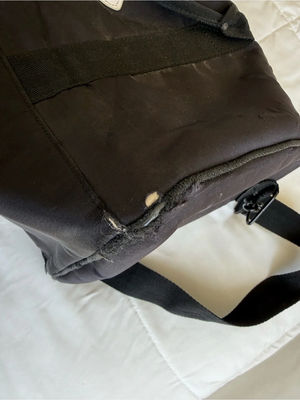 CHANEL Black Canvas Duffel Bag with White CC Logo